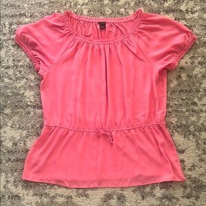 Ann Taylor Mixed Media Tie Waist Top Pink